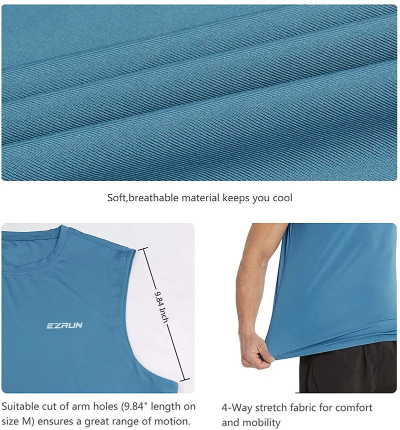 EZRUN Men's Sleeveless Shirt Quick Dry UPF 50+ Swim Beach Shirts Gym Workout Muscle Athletic Summer Tank Top Big and Tall Bright Blue - Image 5